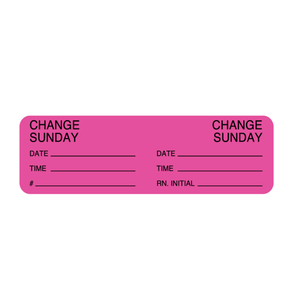 Nevs Day Change IV Tubing Label - Change Sunday 7/8" x 3" Flr Pink w/Black NTUBE-SU